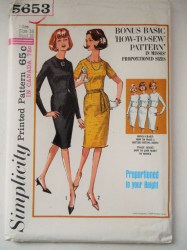 5653 1964 SIMPLE SS-LS DRESS, BELT PROPORTION PATTERN 14 34